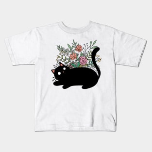 Cute Cat With Flowers | Handmade Illustration | Kawaii Gift | By Atelier Serakara Kids T-Shirt